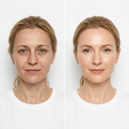 LumyraGlow™ — dispozitiv facial cu LED pe fundal roz gradient